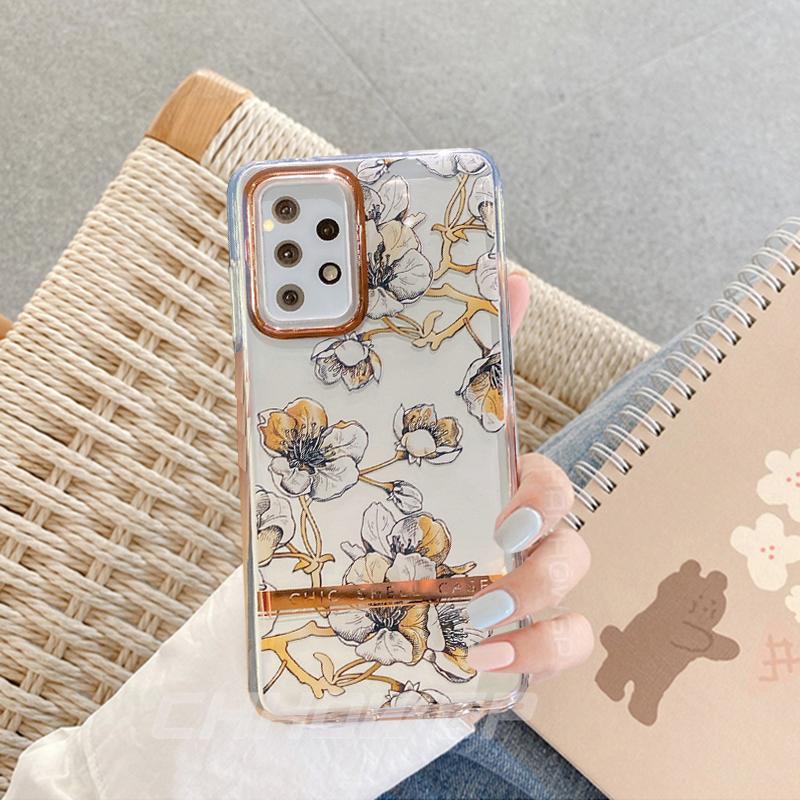 Painted Phone Case For Samsung Galaxy S20 S21 S30 Plus Ultra FE Transparent Flower Cover Soft TPU Shockproof Case For Samsung A12 A52 A72 5G