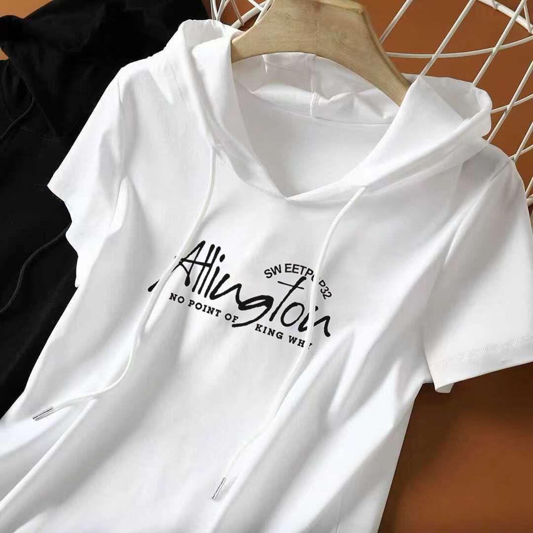 

Женская футболка с капюшоном из чистого хлопка свободного кроя - 2025 корейский стиль летняя мода 2XL [Recommended 120-130 jin]