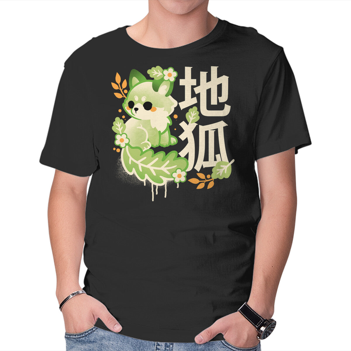 Unisex Crew Neck T-Shirt Earth Kitsune Graphic Short Sleeve Casual Tee L