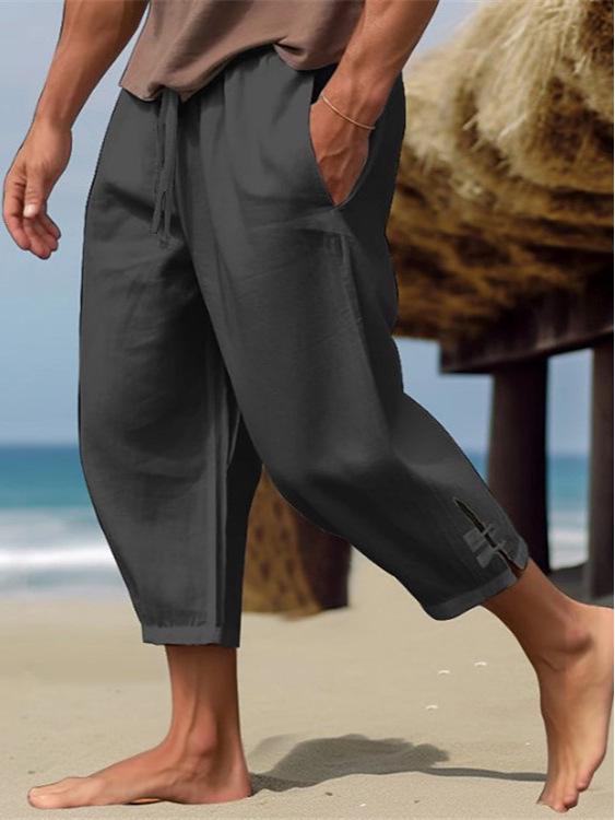 Men’s Cotton Linen Casual Drawstring Waist Pants for Summer 2026