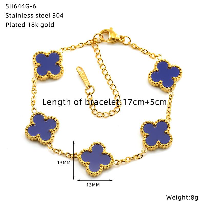 Brățară Floare Trifoi cu Patru Foi din Oțel Titan Placat Electrochimic Bijuterii din Oțel Inoxidabil de Înaltă Calitate Lot pentru Femei~