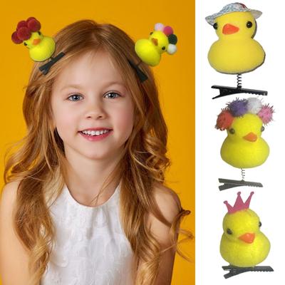 5Pcs Little Yellow Duck Hairpin with Rabbit Ear Bowknot Crown Decor Anti-slip Children Hair Pin Spring Headdress Christmas Gift