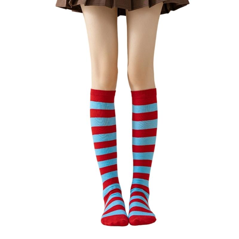 Elastic Stripes Thigh Socks For Women Breathable Long Stripes Socks Practical Overknee Stockings Casual Outfit Essential