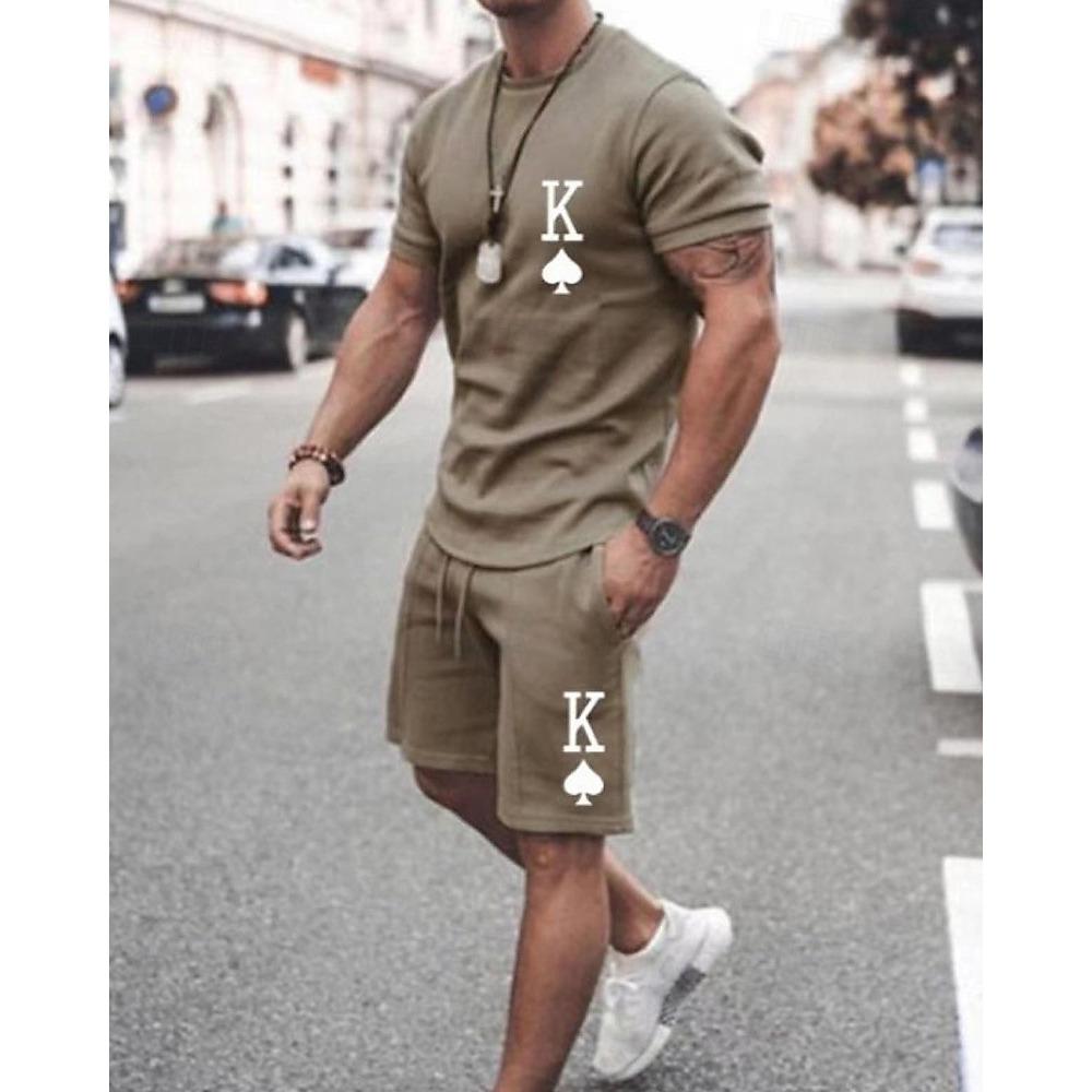 Men's T-shirt Set 2-piece T-shirt and Shorts Set Summer Fashion Casual 2-piece Men's T-shirt Set