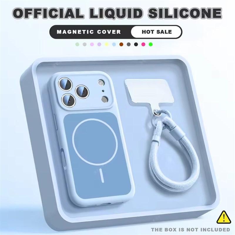 Wrist Strap Magnetic Phone Case For iPhone 17 Air 14 15 16 13 Pro Max Magsafe Liquid Lanyard Protector Cover