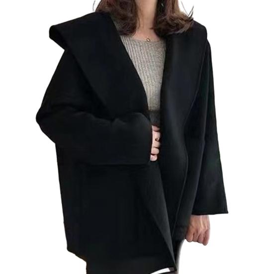 Fall Winter Women Coat Loose Thickened Warm Solid Color Loose Long Sleeve Open Stitch Pockets Mid Length Hooded Lady Overcoat Jacket