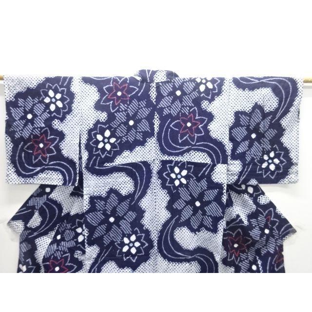 Used [A-rank beautiful item] Arimatsu Narumi genuine shibori flower pattern kimono | Deep blue with running water pattern | Traditional craft shibori