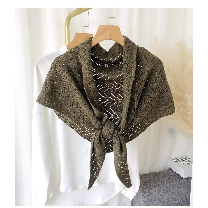Korean Japanese Style Solid Striped Hollow Large Triangle Scarf For Women