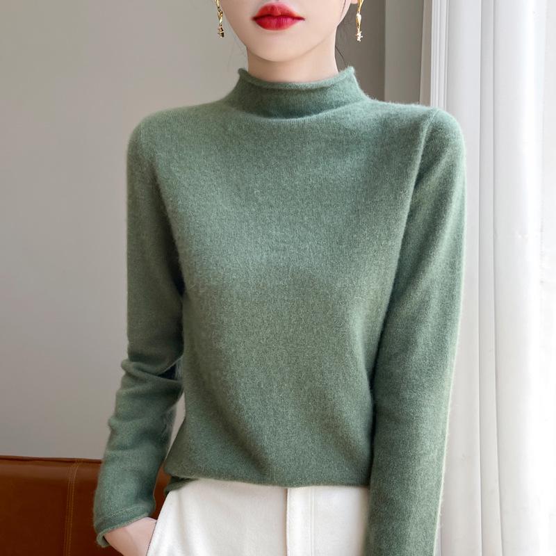 Women's 100% Pure Wool Turtleneck Sweater - Fashionable Autumn/Winter Knitted Cashmere Base Layer Top