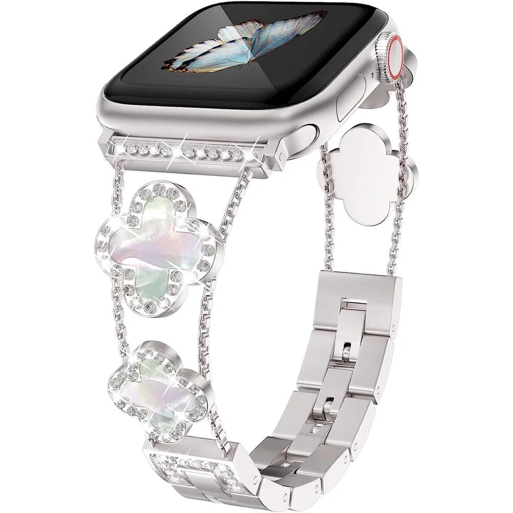 Women Diamond Bracelet Strap Metal Belt Watch Band for Apple Watch Ultra2 49/45/44/42/41/40/38mm Iwatch Series 8 7 SE 6 5 4 3