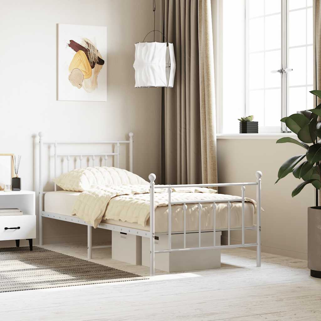 Estructura de Cama Metálica con Cabecero y Piecero, Blanca, 90x190 cm