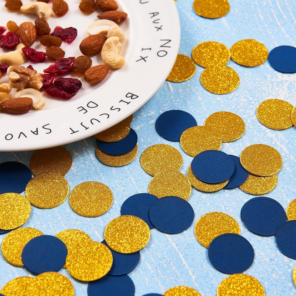200pc Navy Blue Gold Paper Table confetti, Circle Dots Glitter Party Table Confetti for Wedding Baby Shower Birthday Party Decoration Suppiles Table