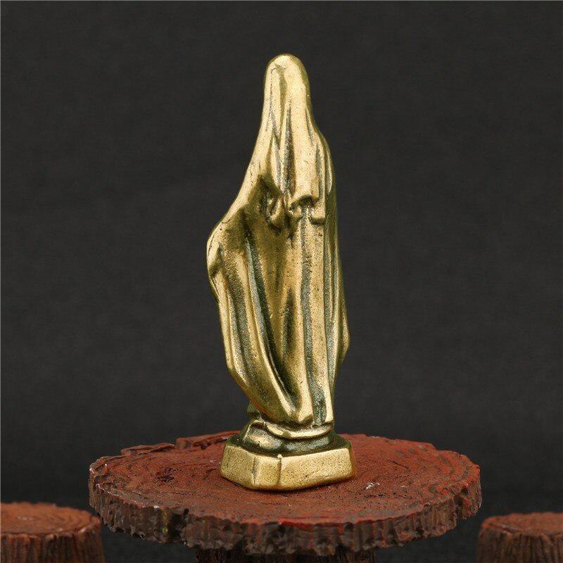 Antike Messing Heilige Jungfrau Maria Figuren Miniatur Schreibtischornamente Heilige Mutter Kleine Statue Heimdekorationen Handwerk Geschenke