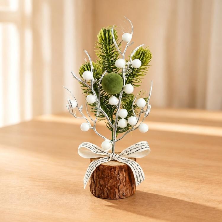 Wood Base Christmas Tree with Faux Branch Detail for Desk, Shelf, Counter, Entry Table, and Shop Front Display