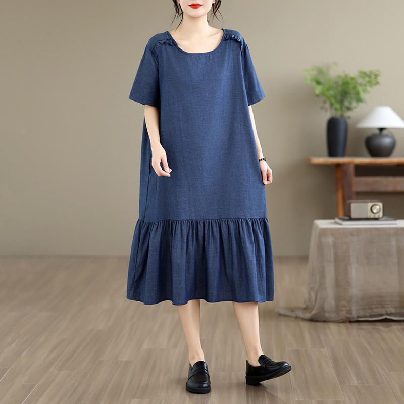 Sukienka damska z krótkim rękawem, plus size, dżinsowa, vintage, nowa, sukienki dla kobiet, codzienna, luźna, długa sukienka letnia