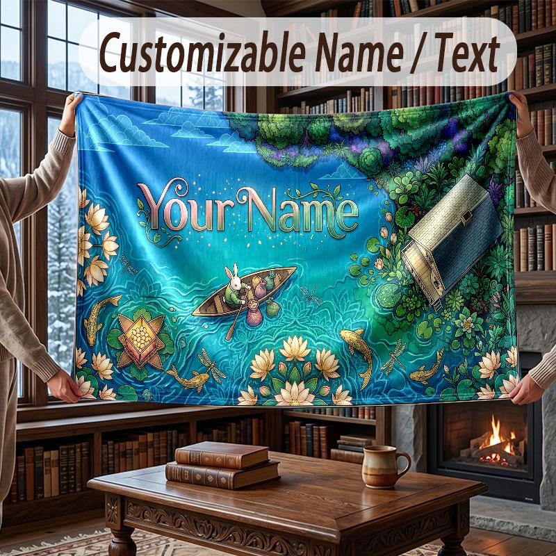 Octopus Sea Life Theme Throw Blanket Custom Name Text Personalized Blanket Soft Cozy Blanket for Home Sofa Bed