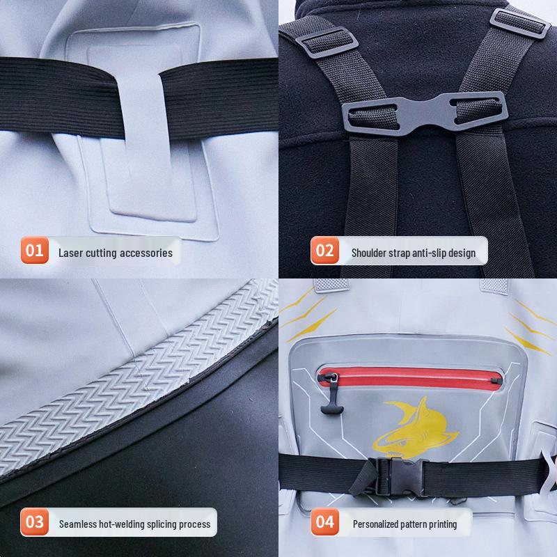 Shark Ultralight Waterproof Wading Pants with Rain Boots for Fishing