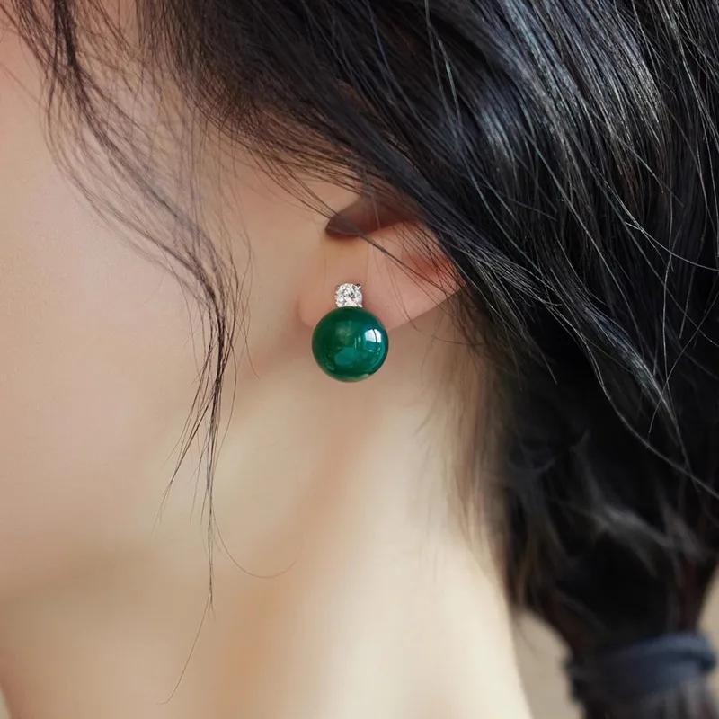 Minar Luxury Green Color Jade Natural Stone CZ Cubic Zirconia Drop Earrings for Women Copper Wholesale Office Career Jewelry