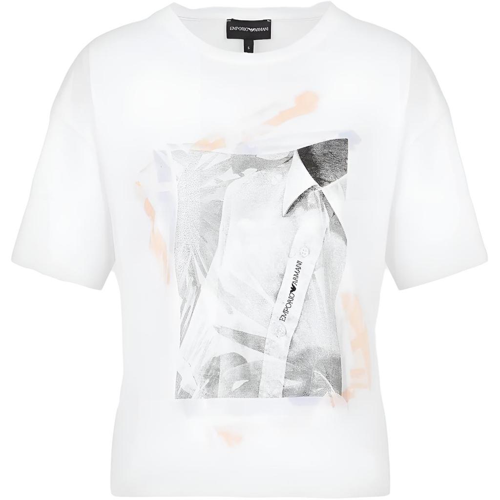 Emporio Armani Embroidered Print Plain Knit Short Sleeve T-Shirt Women tops White 3R2T7J2-J53Z1-0100