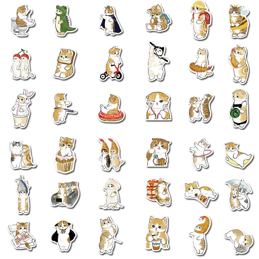 64-Piece Yellow Cat Cartoon Sticker Set for DIY Journals, Phone Cases, and Notebooks