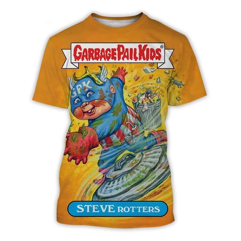 Camisetas Gráficas de Cubo de Basura de Dibujos Animados para Niños Estampado 3D Camisetas de Anime para Niños Moda Hombres Mujeres Manga Corta Cuello Redondo Camiseta Harajuku Y2k Top