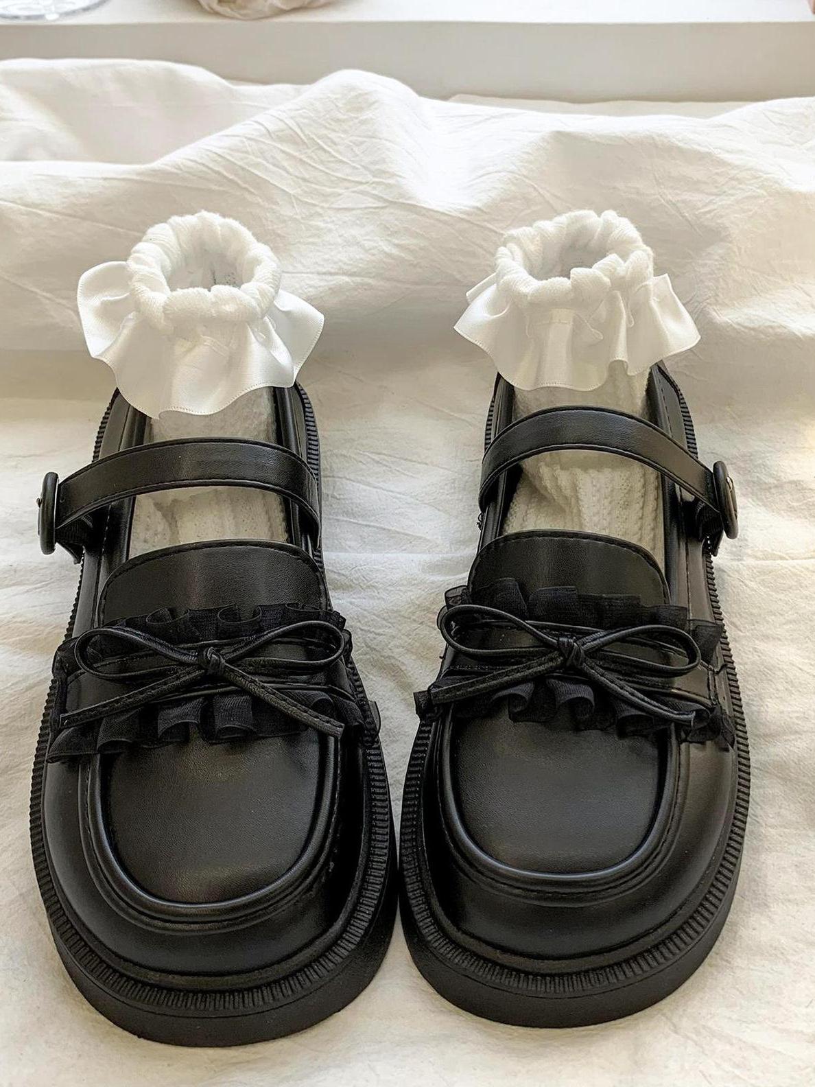 

Туфли Мэри Джейн из маленькой кожи Женские Японская Лолита с юбкой Высота платформы Универсальные лоферы 40 чёрный