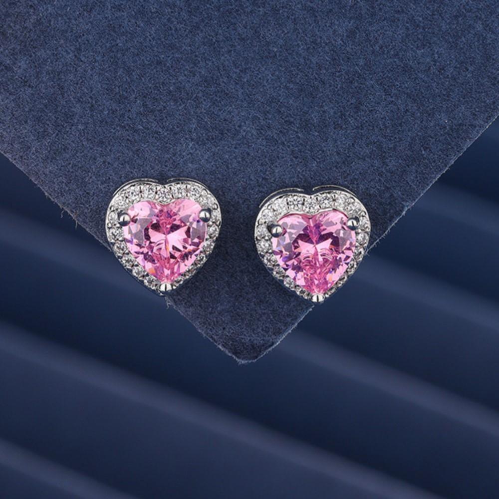 Light Cherry Pink Heart Pendant Jewelry Set for Women Elegant Necklace Bracelet Earrings Ring Wedding Jewelry Gift