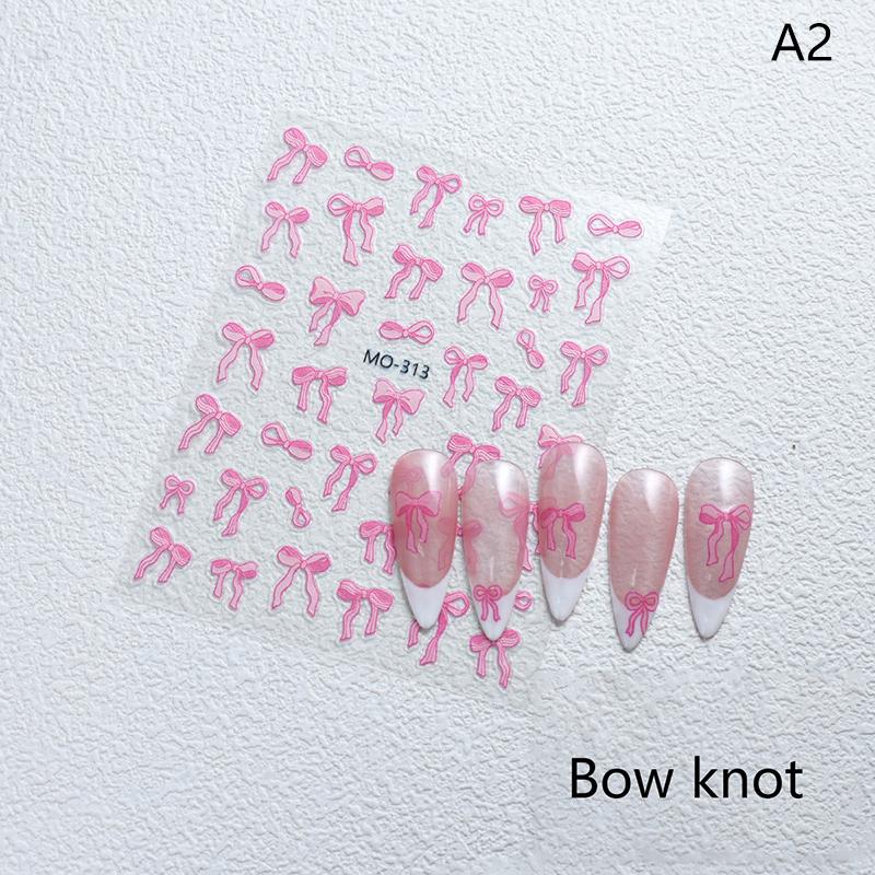 

White Ribbon Bowknot 3D Embossed Relief Nail Art Decoration Stickers 1 Sheet Manicure Tool Decals for Creative Nail Design