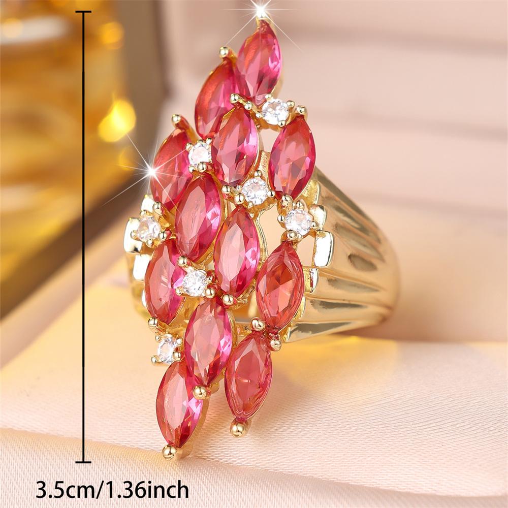 Geometric Marquise Stone Rose Red Crystal White Zircon Rings For Women Vintage Gold Color Engagement Bands Wedding Jewelry Gifts