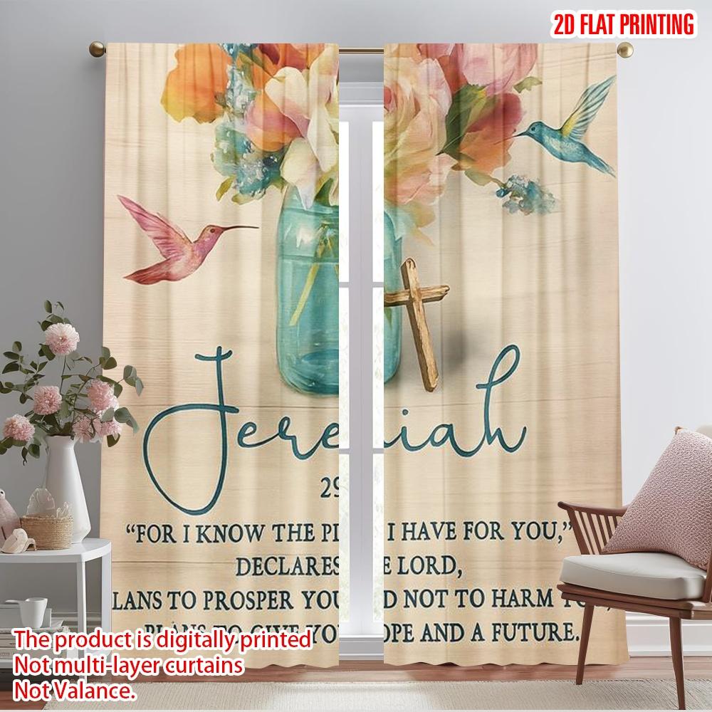 2 Stück, 2D-Flachdruck Beliebte Vorhänge Floral Glaubensbotschaft Vielseitiges Polyester (ohne Stange) Festlich Perfekt für Schlafzimmer
