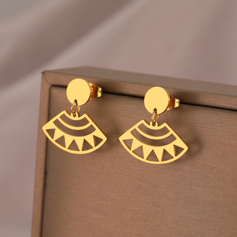 Stainless Steel Earrings New Popular Geometric Pendant Korean Trendy Personality Creative Dangle Earrings For Women Zircon Gift