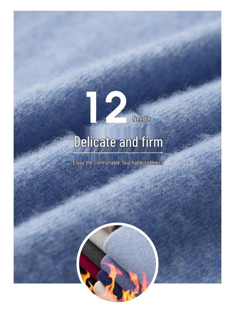 Men's Seamless Cashmere Sweater, Half-High Collar, Solid Color, Loose Fit, Plus Size, Base Layer for Autumn and Winter.