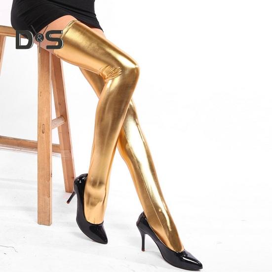 1 paire de collants pour femme, couleur unie, coupe slim, imitation cuir, pour fêtes, boîtes de nuit