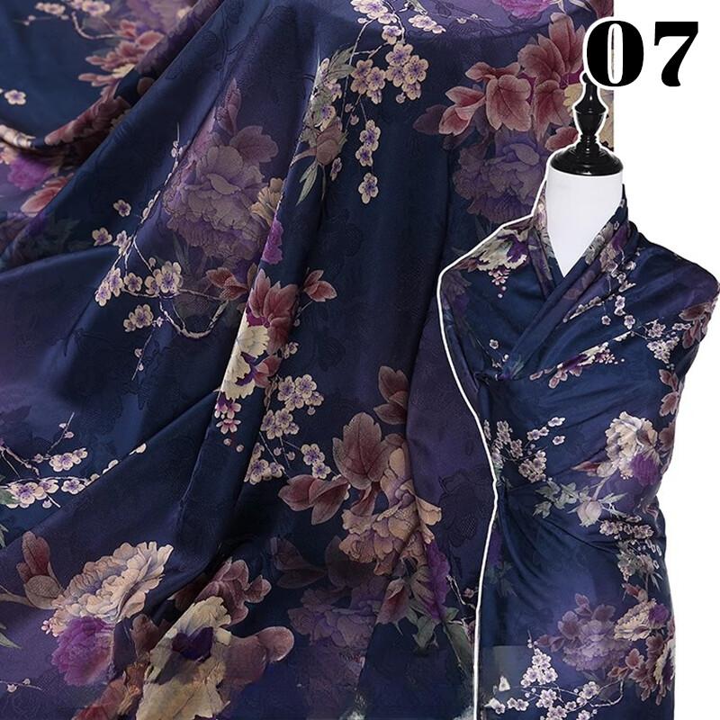 Chinese Landscape Painting Fabric Silk Stretch Satin Cloth for Cheongsam Hanfu DIY Sewing Craft Dress Stage Clothing Supplies