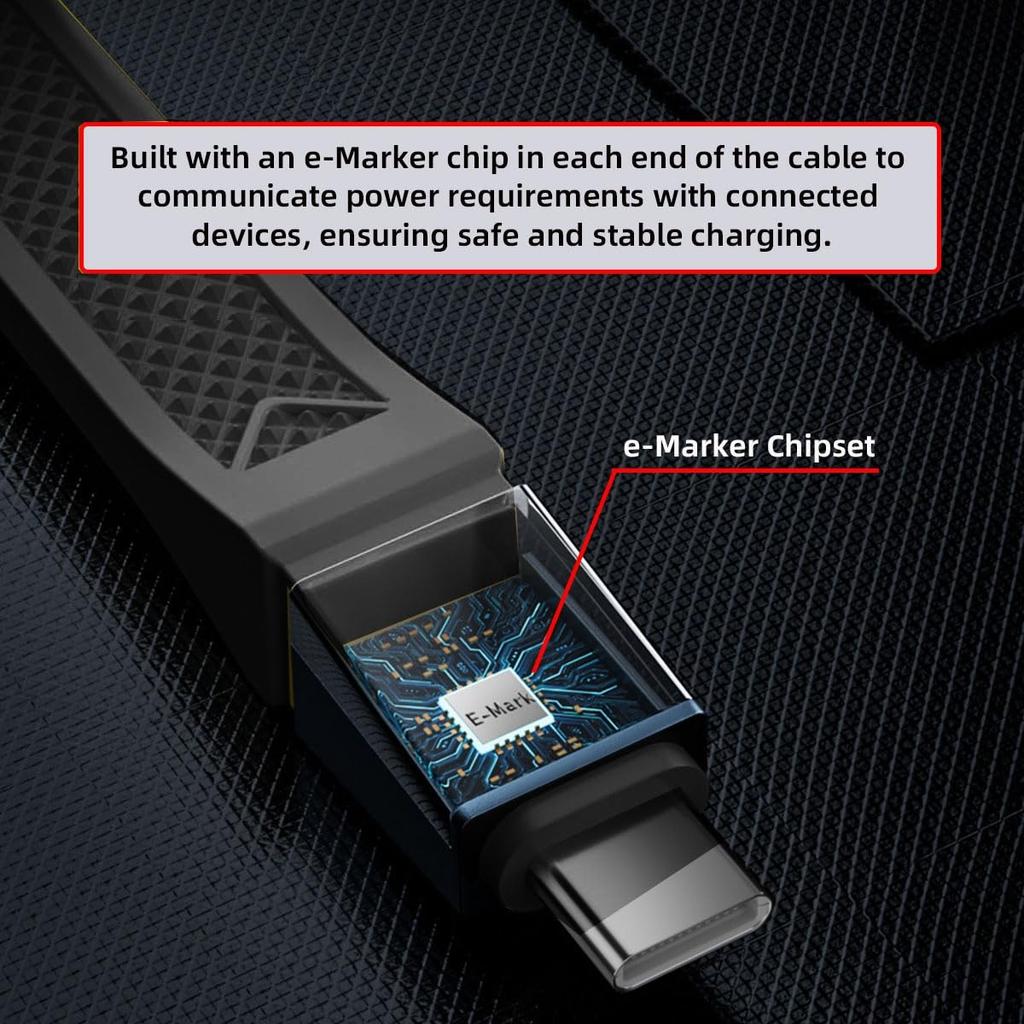 Cablecc 240W 80Gbps Flat Slim FPC USB Strap Compatible with USB Thunderbolt Cable, 5.0, 16K@30Hz, 8K@60Hz, 5K, Strap, Chain, Black, 4.0, 3/4/5