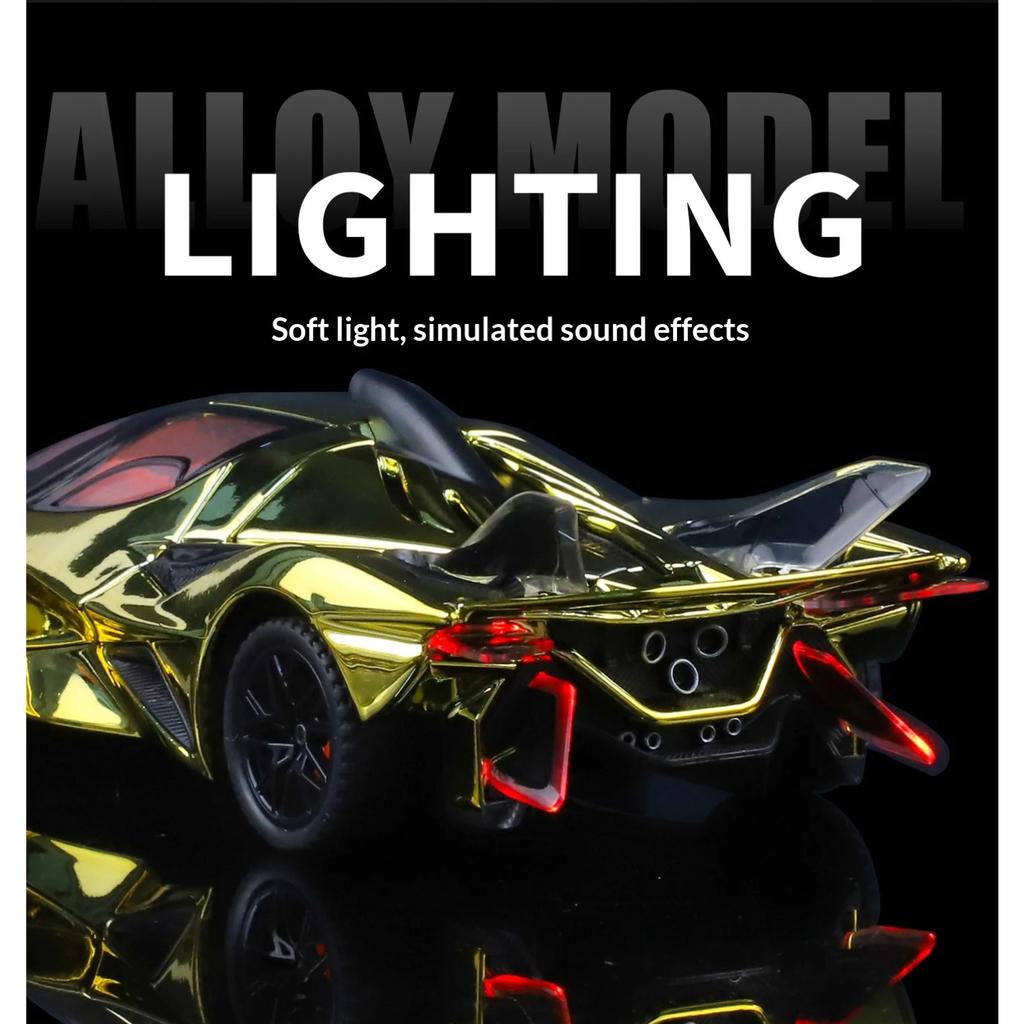 Simulation 1/32 Apollo EVO Electroplated Alloy Car Model Colorful Sports Car Ornaments Sound and Light Pull Back Children's Toys