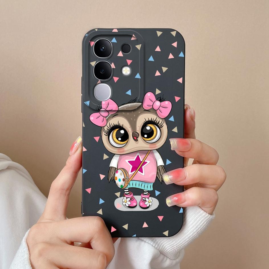New Case For Vivo Y19S V30 V40e V50 Y04 T4x iQOO Z9s Y29 Y29S Y39 S19 Pro V40 Lite(IDN) Lovely Owl Kitten Slim Silicone Shockproof Shell For Vivo Capa