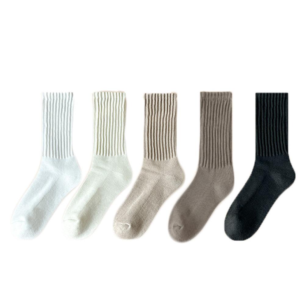 Solid Color Knitted Long Socks Cotton Cuffs Ruffles Socks Casual Middle Tube Socks  Girls