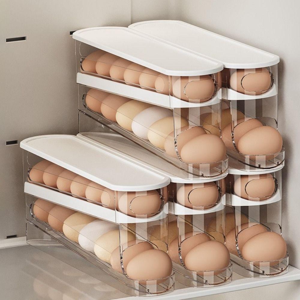 2Pcs Anti-fall Double-layer Egg Storage Racks Plastic Rolling Egg Dispenser Egg Holder  for Home