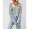 MGHR Women's Fashion Casual Solid Color Print Autumn Winter Long Sleeve V-Neck Loose Sweaters