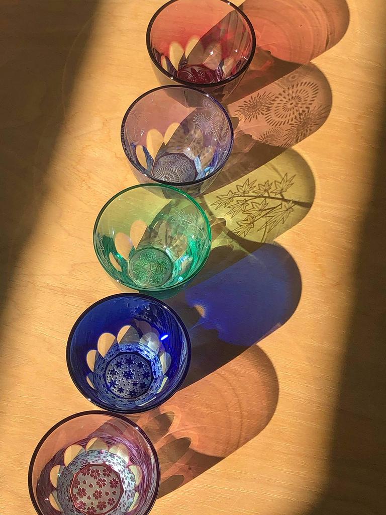 Glass Lab A Mysterious Glass Whose Pattern Expands When You Add Alcohol a Wooden Edo Sand Covered Made In Japan [GLASS-LAB] "Kaede" [In Box] Kiriko,