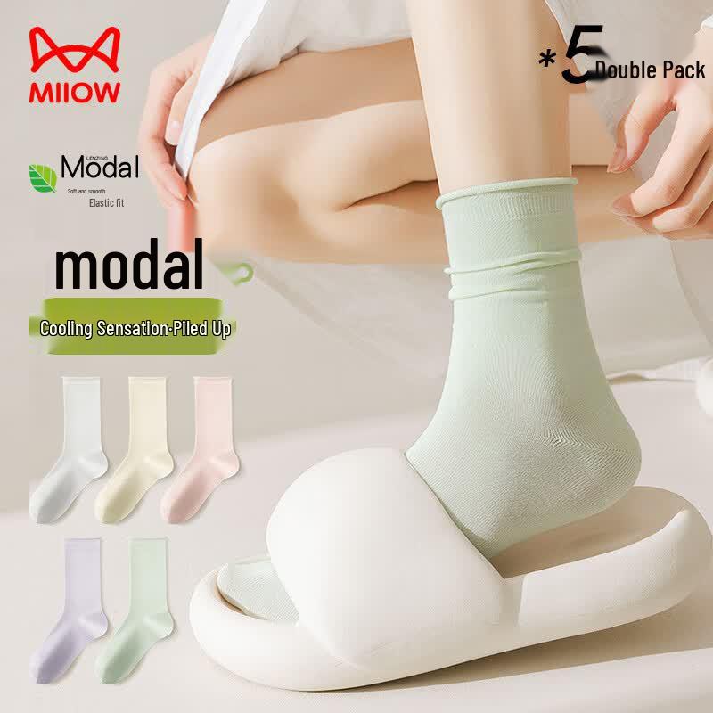 MaoRen Women s Summer Cool Modal Mid-Calf Socks (5 Pairs) One Size