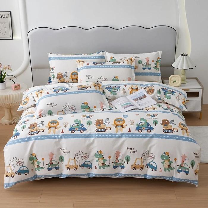 Cute Bear 100% Cotton Duvet Cover Cartoon Theme Bedding Set Kawaii Animal Comforter Cover Heart Print Bed Sets with 2 Pillowcase