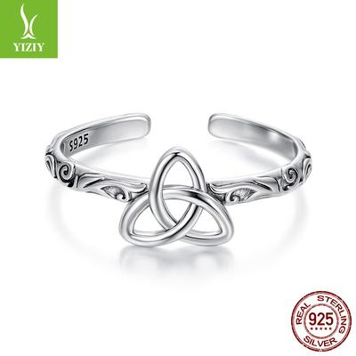 S925 Sterlingsilber Vintage Keltischer Knoten Offener Ring, Eleganter Mysteriöser Muster Sterlingsilber Ring Schmuck