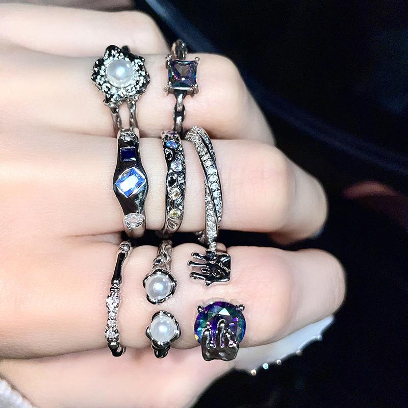 Niche Design Sense High Sense Zircon French Fold Irregular Personality Open Ring Fashion Ring Women