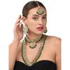Green Beads Bridal Kundan Choker & Long Necklace, Earring & Maangtikka Set For Women