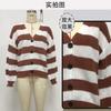 Women's cardigan cross-border European and American autumn and winter women's clothing new contrasting striped button splicing machine-woven sweater 