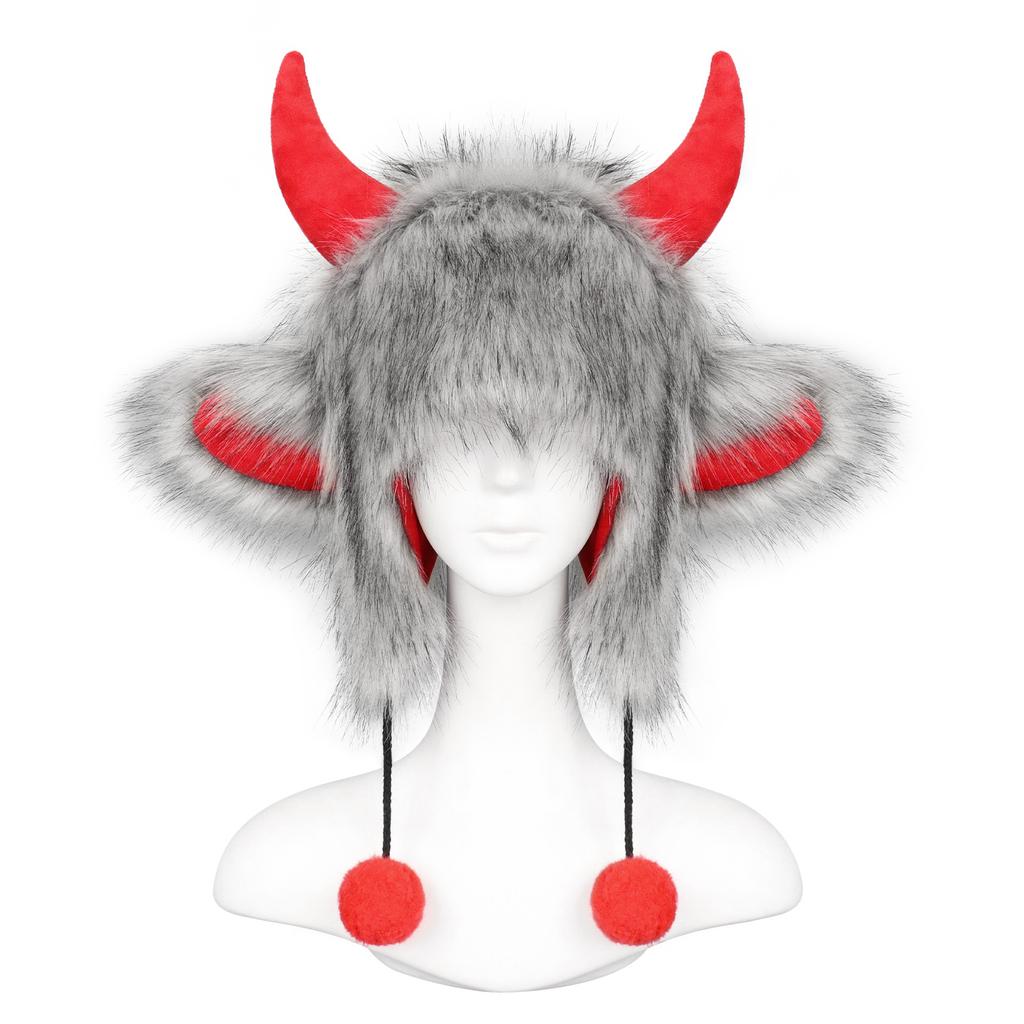 Winter Warm Hat Coral Fleece Halloween Party Hat Ear Hat Polar Fleece Bull Horn Cap For Halloween Party Womens Neck
