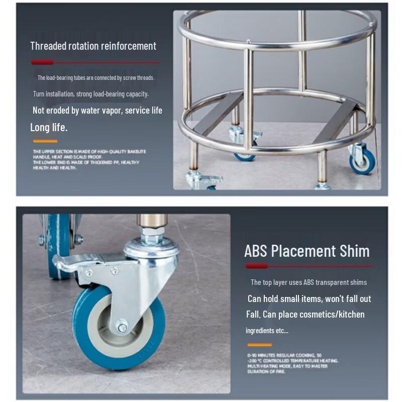 Yude Round Stainless Steel Rolling Storage Cart