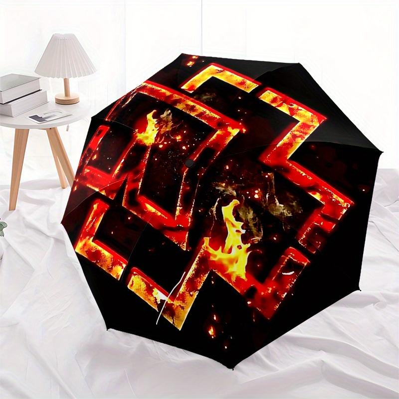 1pc Flaming Chinese Character Wen Umbrella with Plastic Handle,Suitable for All Seasons Home Travel Outdoor UmbrellaM1000